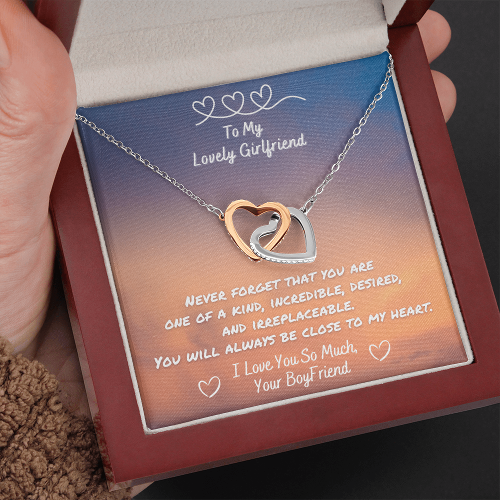 Interlocking Hearts Necklace, White Or Gold, A Romantic Gift For Your Girlfriend