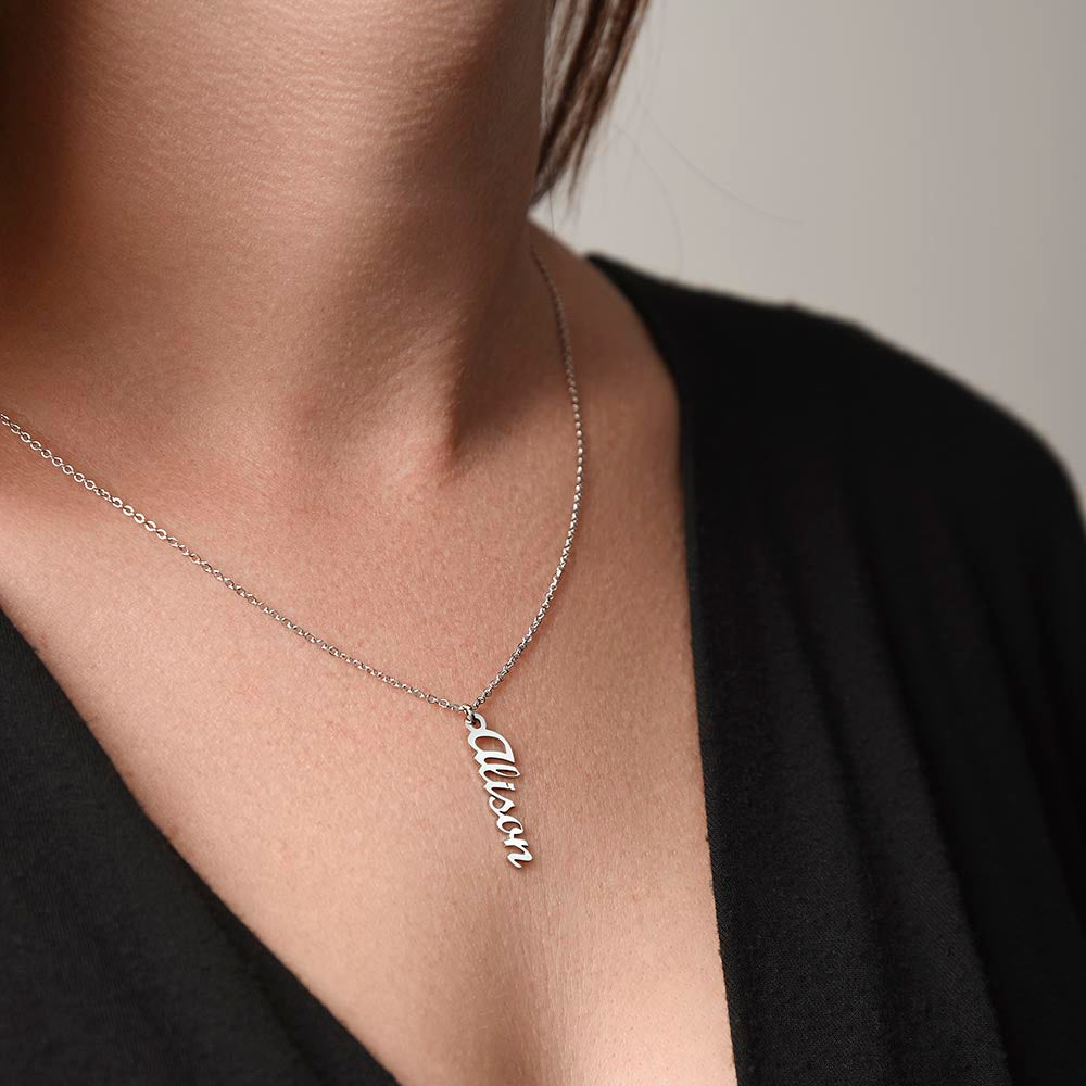 Engraved Vertical Name Necklace – From Mom or Dad to Daughter