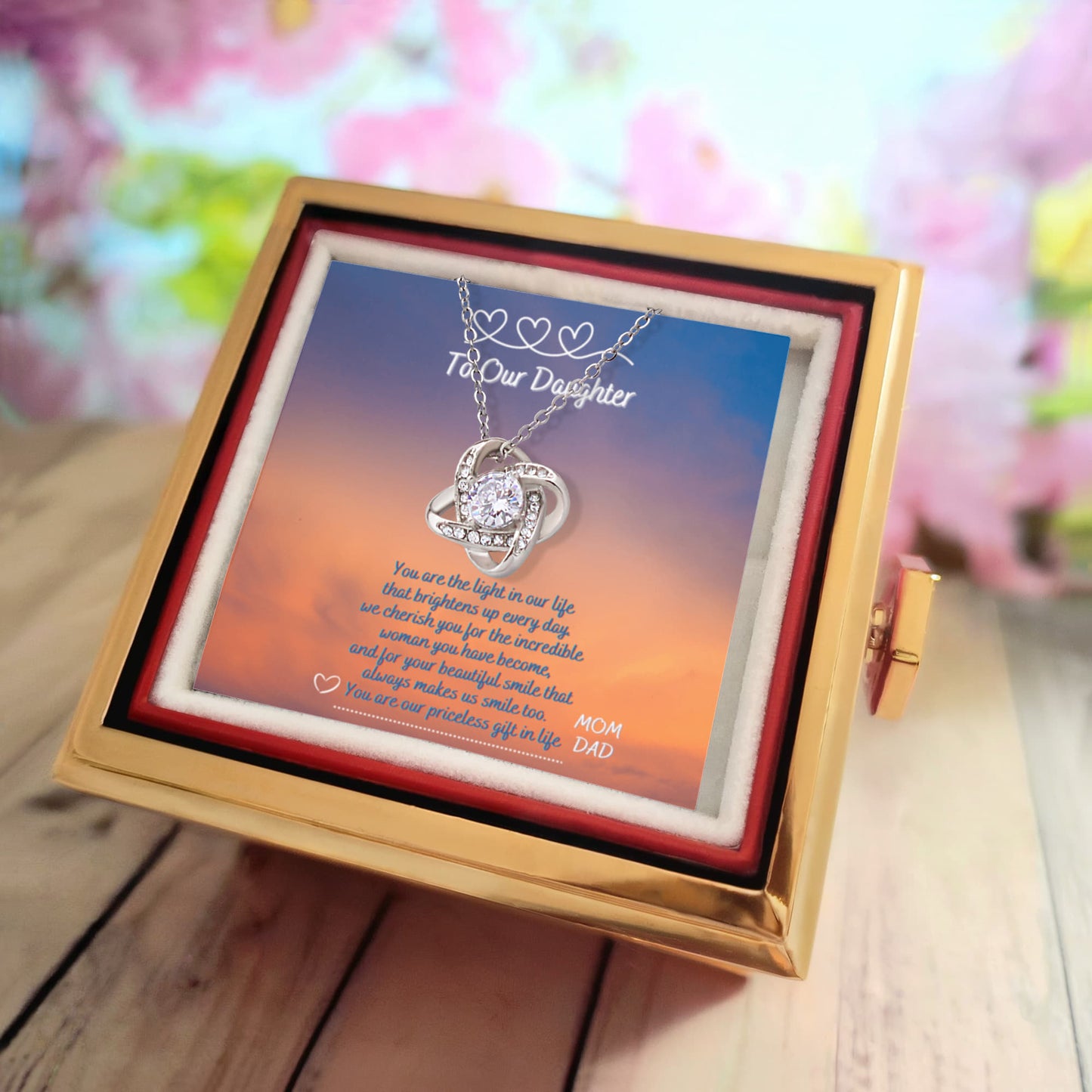 Luxury Love Knot With Roating Rose Gift Box From Mom And Dad