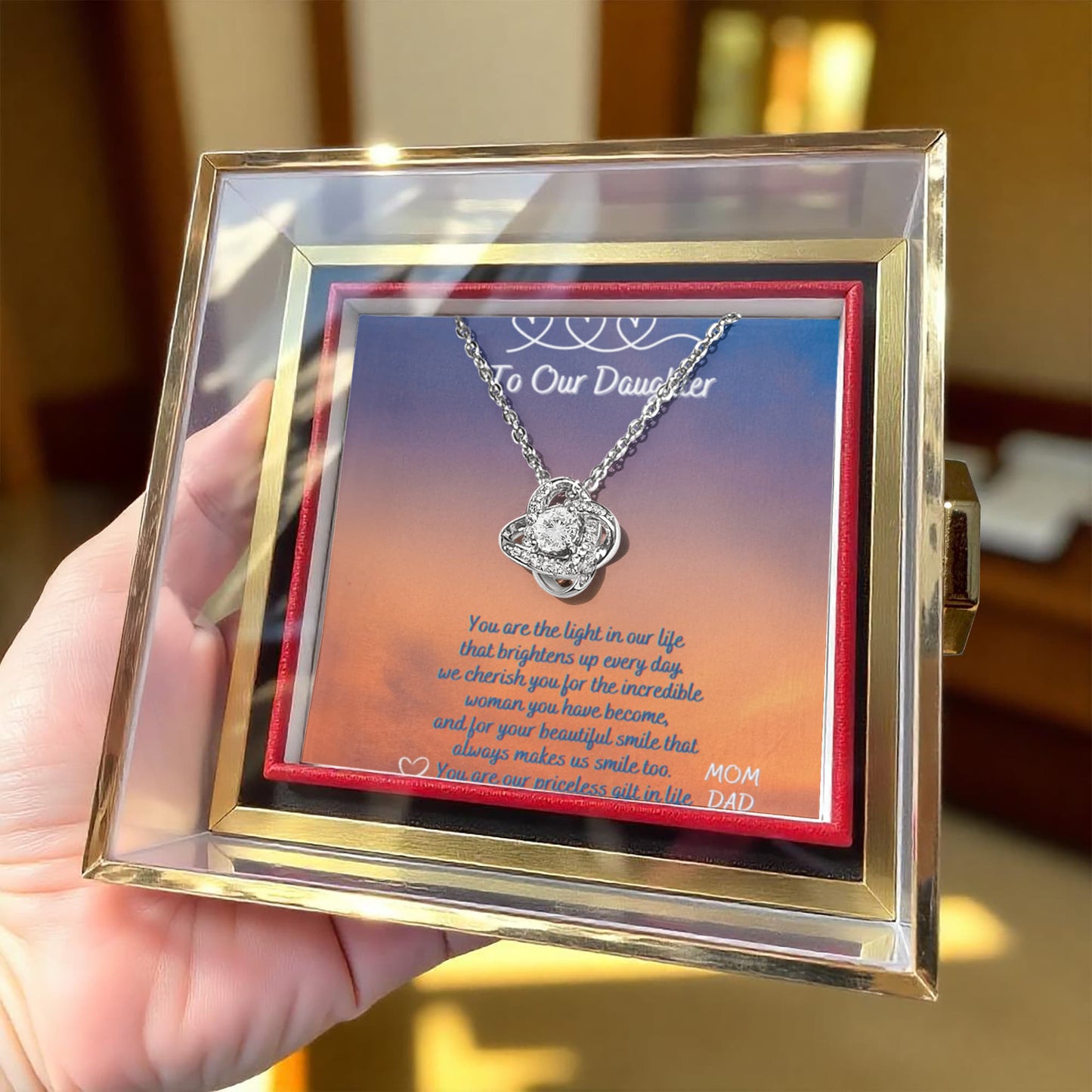 Luxury Love Knot With Roating Rose Gift Box From Mom And Dad