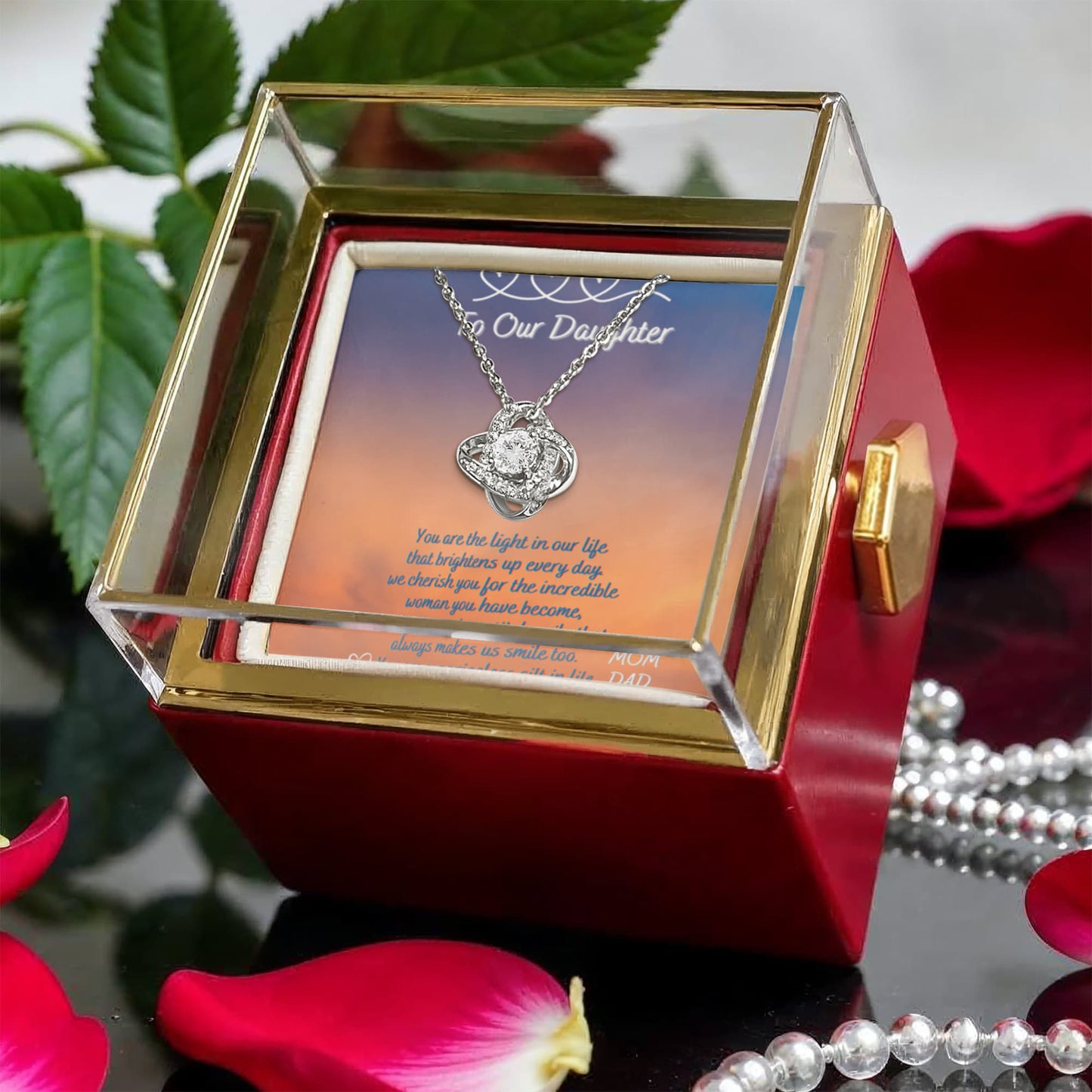 Luxury Love Knot With Roating Rose Gift Box From Mom And Dad