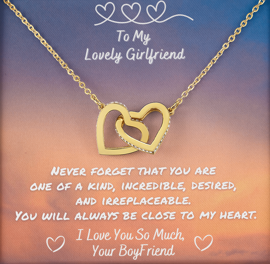 Interlocking Hearts Necklace, White Or Gold, A Romantic Gift For Your Girlfriend