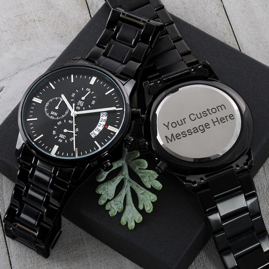 Customizable Engraved Black Chronograph Watch - A Timeless Gift for Him