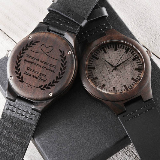 To Son 🏃🏻‍♂️ From Mum and Dad -Wooden Wrist Watch Engraved Message