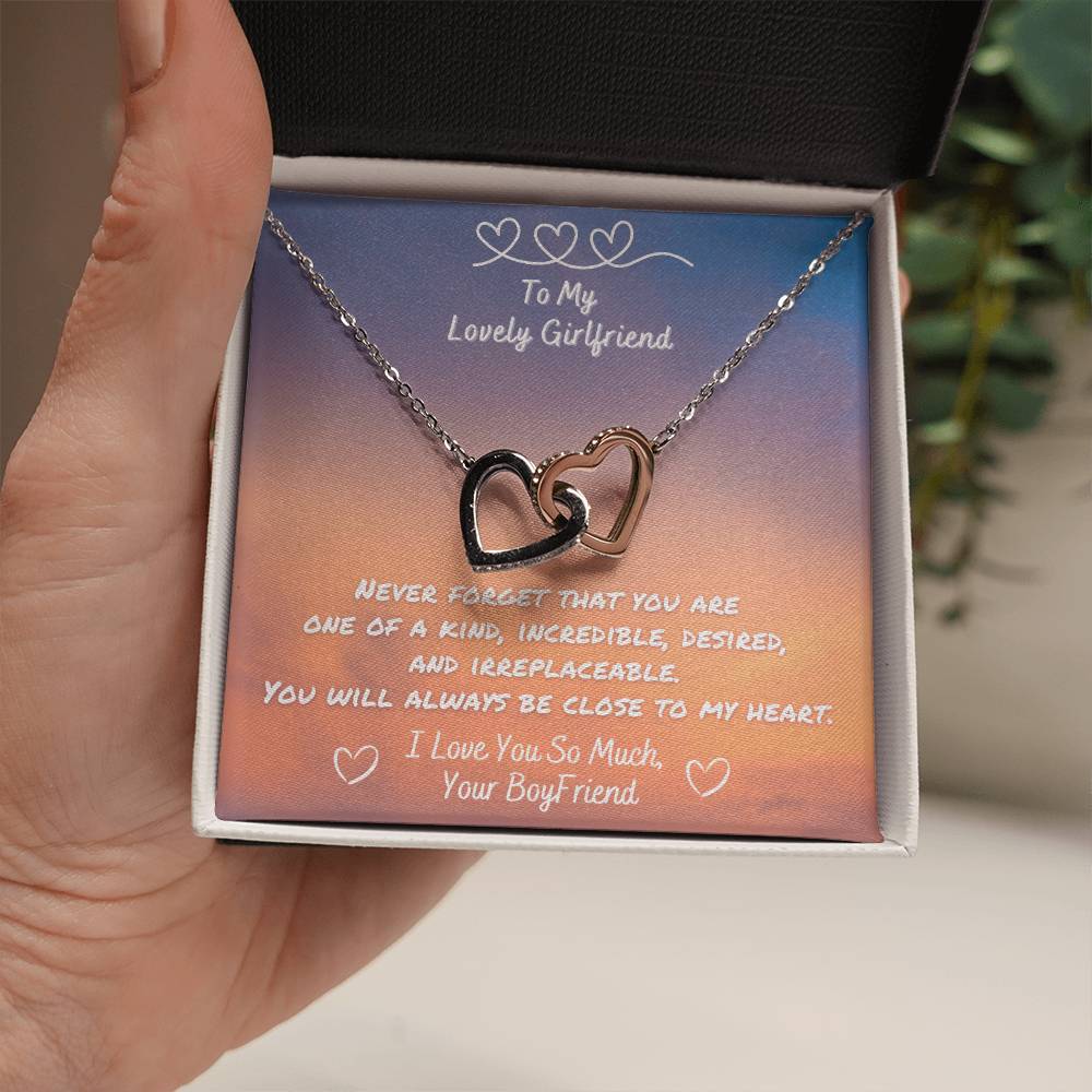 Interlocking Hearts Necklace, White Or Gold, A Romantic Gift For Your Girlfriend