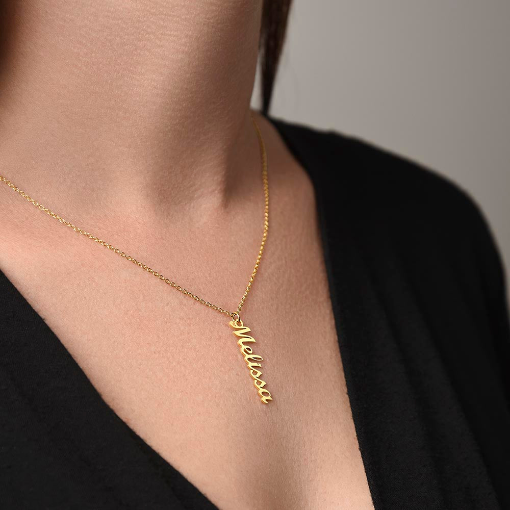 Engraved Vertical Name Necklace – From Mom or Dad to Daughter