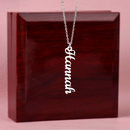 Engraved Vertical Name Necklace – From Mom or Dad to Daughter