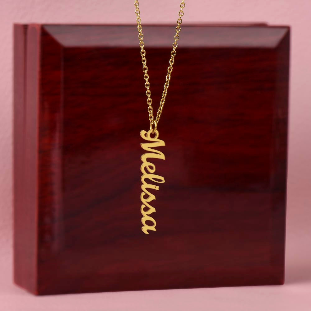 Engraved Vertical Name Necklace – From Mom or Dad to Daughter