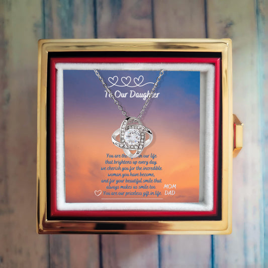 Luxury Love Knot With Roating Rose Gift Box From Mom And Dad
